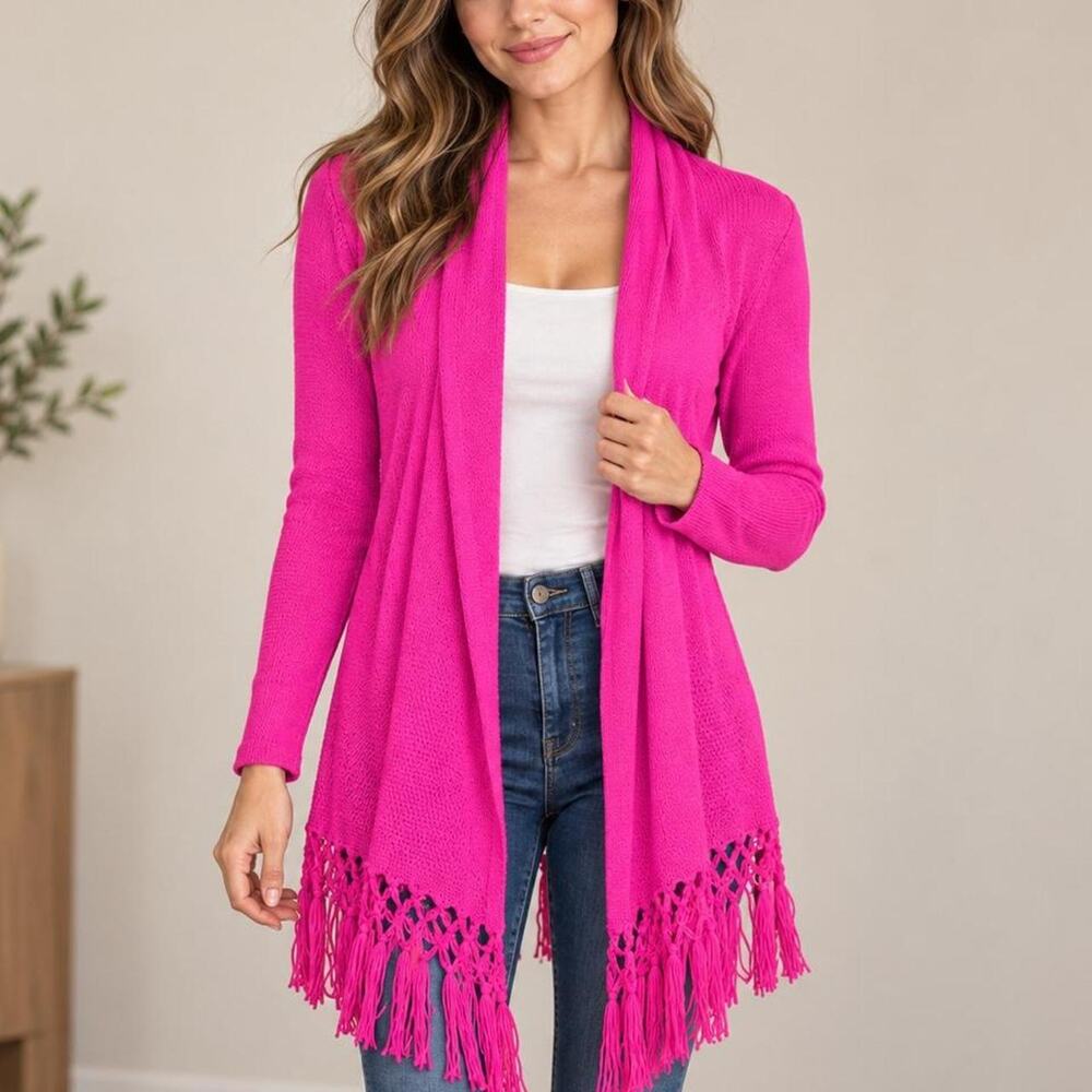 Lilly pulitzer pink fringe cardigan
